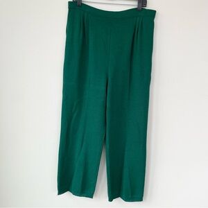 St John Collection Pleated Santana Knit Emerald Green Pants Size 14 Wide Leg XL